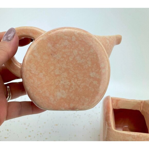 Vintage Art Deco sugar and creamer set, pink speckled ceramic - Picture 2 of 9